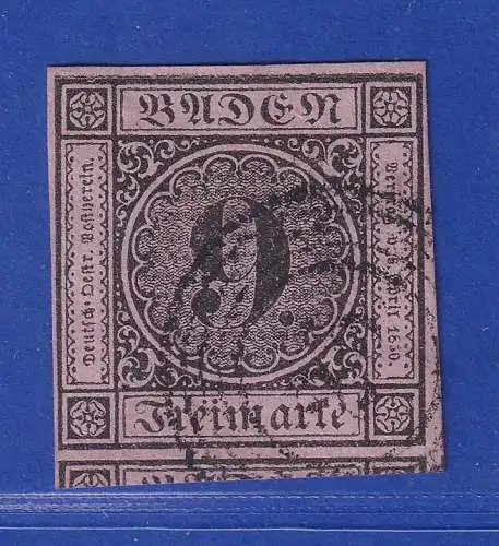 Baden 1851 Ziffer im Kreis 9 Kr rosa Mi.-Nr. 4b vollrandig mit Fünfring-Nr.-O