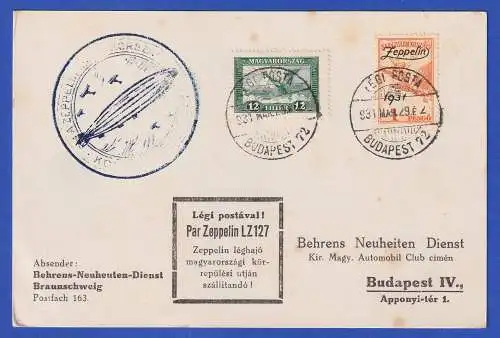 Ungarn 1928 Zeppelin-Kartge LZ127 mit Mi.-Nr. 478 in MiF O BUDAPEST