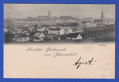 Bayern 1898 Privatganzsache Stadtansicht Freising Neujahrsgrüße gel. n. München
