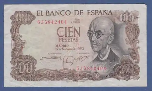 Banknote Spanien 100 Pesetas 1970 Manuel de Falla