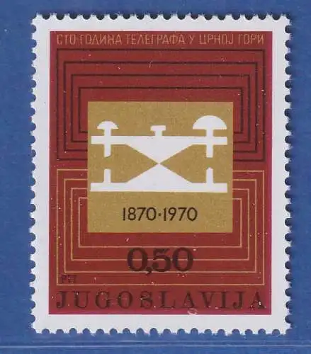 Jugoslawien 1970 100 Jahre Telegraphie in Montenegro Mi.-Nr.1396 **/ MNH