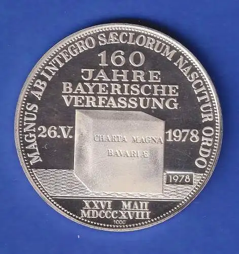 Silbermedaille 160 Jahre Bayerische Verfassung 1978  25g Ag1000 PP