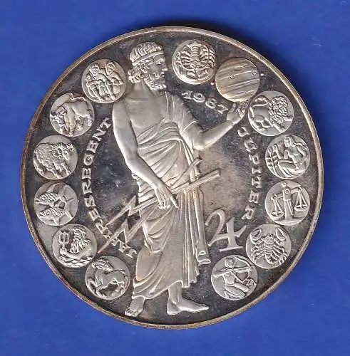 Silbermedaille Österreich Jahresregent 1987 Jupiter Sonn- u. Feiertage 26g/Ag900