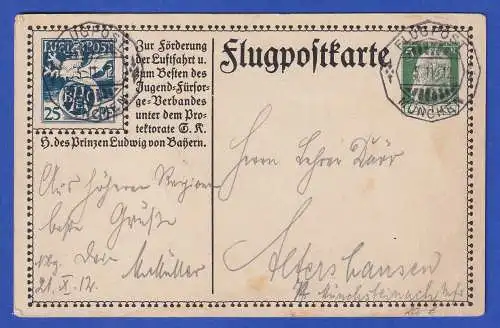 Bayern Flugpostkarte Ganzsache SFP1/02  Flugpost-O gel. nach Altershausen 1912