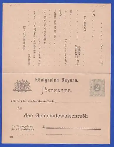 Bayern 1902 GA Dienstpostkarte/Behörde Mi.-Nr. DPB1 II ungebraucht