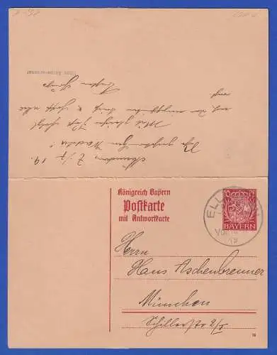 Bayern 1919 GA Postkarte Mi.-Nr. P102 gelaufen Ellhofen-München