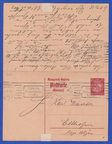 Bayern 1919 GA Postkarte Mi.-Nr. P102 gelaufen Ellhofen-München