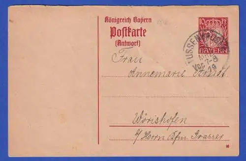 Bayern 1919 GA Postkarte Mi.-Nr. P99 O TUSSENHAUSEN nach (Bad) Wörishofen