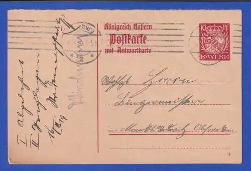 Bayern 1919 GA Postkarte Mi.-Nr. P99 O WÜRZBURG nach Marktredwitz