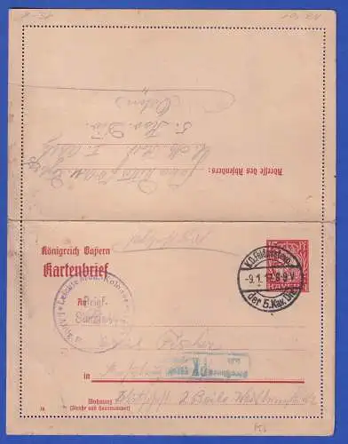 Bayern 1917 GA Kartenbrief Mi.-Nr. K6/01 mit Feldpost-O gel. nach Straßburg