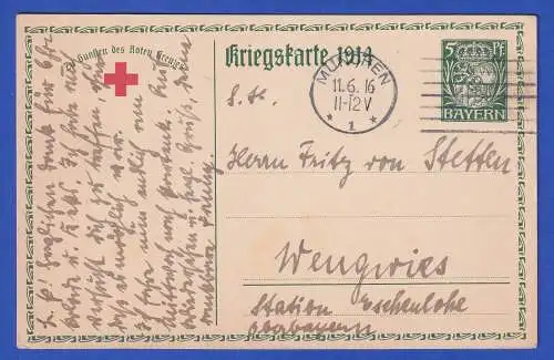 Bayern 1916 Privatganzsache Rotes Kreuz Ludwig III. O MÜNCHEN nach Wengwies