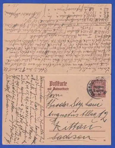 Bayern 1920 GA Postkarte Mi.-Nr. P115F+A gelaufen Augsburg-Zittau