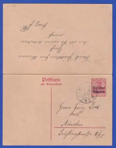 Bayern 1919 GA Postkarte Mi.-Nr. P113 gelaufen in München innerorts