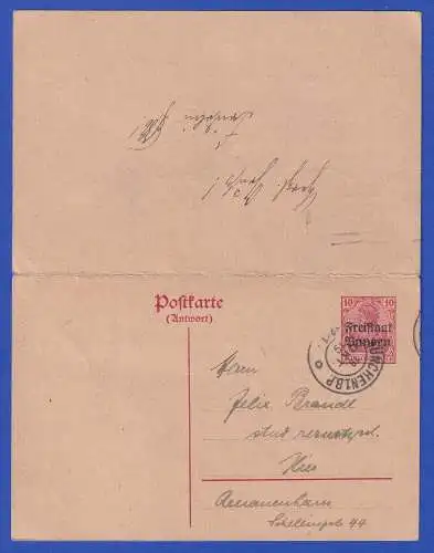 Bayern 1919 GA Postkarte Mi.-Nr. P113 gelaufen in München innerorts