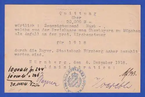 Bayern 1918 GA Dienstpostkarte Mi.-Nr. DP1 m. Zufrankatur O NÜRNBERG n. München