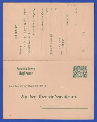 Bayern 1916 GA Dienstpostkarte/Behörde Mi.-Nr. DPB7/01 ungebraucht