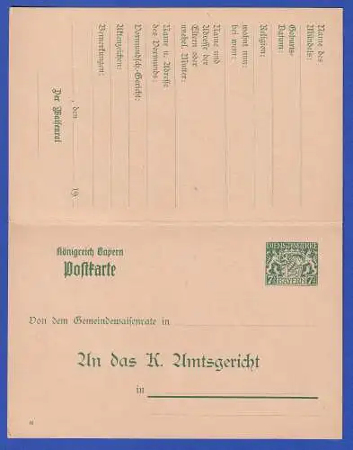 Bayern 1916 GA Dienstpostkarte/Behörde Mi.-Nr. DPB7/01 ungebraucht