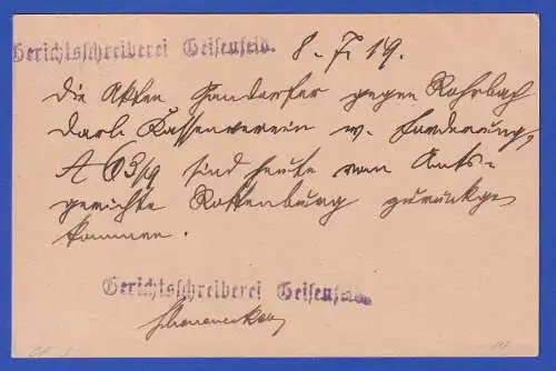 Bayern 1919 GA Dienstpostkarte Mi.-Nr. DP3 m. Zufrankatur O GEISENFELD innerorts