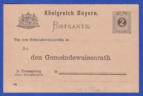 Bayern 1902 GA Dienstpostkarte/Behörde Mi.-Nr. DPB1 Type II ungebraucht