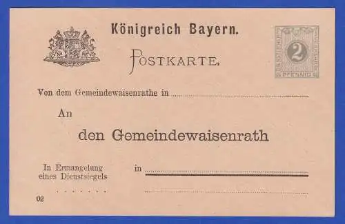 Bayern 1902 GA Dienstpostkarte/Behörde Mi.-Nr. DPB 1 II ungebraucht