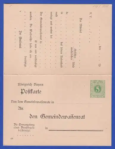 Bayern 1908 GA Dienstpostkarte/Behörde Mi.-Nr. DPB 5/01 ungebraucht