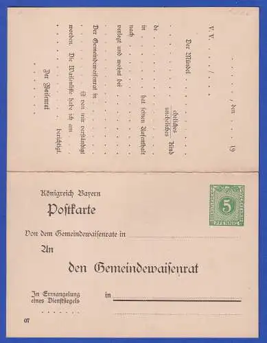 Bayern 1907 GA Dienstpostkarte/Behörde Mi.-Nr. DPB4 ungebraucht