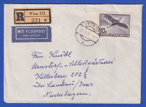 Österreich 1957 Mi.-Nr. 967 auf Luftpost-R-Brief O WIEN nach Arnstorf/Nby.