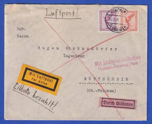 Dt. Reich 1931 Luftpost-Eilbrief O MÜNCHEN-FLUGHAFEN gelaufen nach Buttenheim