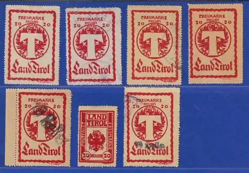 Österreich 1919/21 Lokalausgabe Tirol Paketkontrollmarken Lot 7 Werte meist O