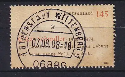 Bund 2008  Oskar Schindler Mi.-Nr. 2660 schön gestempelt LUTHERSTADT WITTENBERG