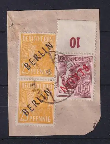 Berlin 1948 Mi.-Nr. 10 senkr. Paar und 31 O BERLIN-SPANDAU auf Briefstück