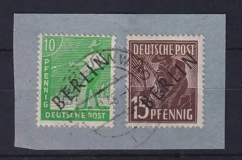 Berlin 1948 Schwarzaufdruck Mi.-Nr. 4 und 6 O BERLIN W 40 auf Briefstück