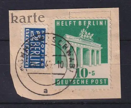 Bizone 1948 Berlin-Hilfe Mi.-Nr. 101 O MONHEIM (SCHWABEN) auf Briefstück