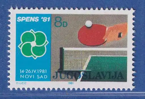 Jugoslawien 1981.  Tischtennis-WM SPENS`81 in Novi Sad Mi.-Nr.1882 **/ MNH