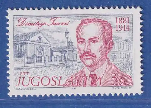 Jugoslawien 1981. 100. Geburtstag von Dimitrije Tucovic Mi.-Nr.1885 **/ MNH