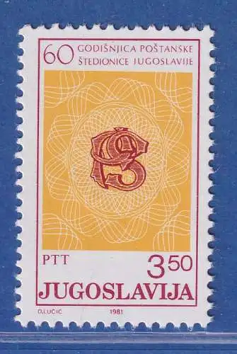 Jugoslawien 1981. 60 Jahre Postsparkasse  Mi.-Nr.1906  **/ MNH