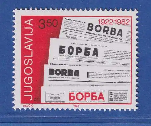 Jugoslawien 1982 60 Jahre Zeitung "BORBA" Mi.-Nr.1917 **/ MNH