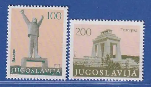 Jugoslawien 1983 Freimarken Denkmal / Triumphbogen Mi.-Nr. 1991-92 ** / MNH