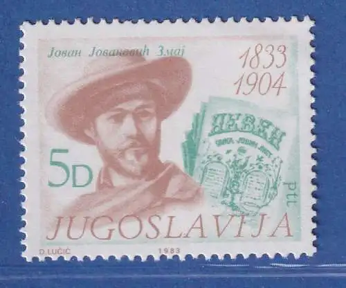 Jugoslawien 1983 150. Geb. Dichter Jovan Jovanovic Zmaj  ** / MNH