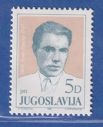 Jugoslawien 1983 75. Geb. Koco Racin, Schriftsteller Mi.-Nr. 2022 ** / MNH