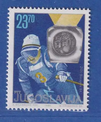 Jugoslawien 1984 1. Olympiamedaille für Jure Franko, Slalom Mi-Nr. 2045 ** / MNH