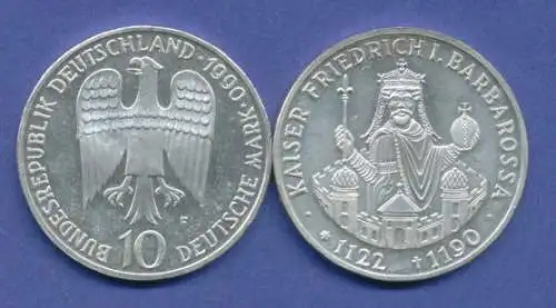 Bundesrepublik 10DM Silber-Gedenkmünze 1990, Kaiser Friedrich Barbarossa