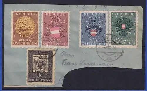 Österreich 1949 Für Kriegsgefangene Mi.-Nr. 937-940 O LEOBEN auf Briefstück