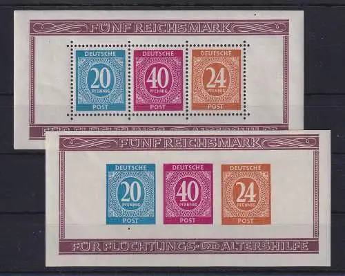 All. Besetzung 1946 Blockpaar Altershilfe Mi.-Nr. Block 12 A/B postfrisch **