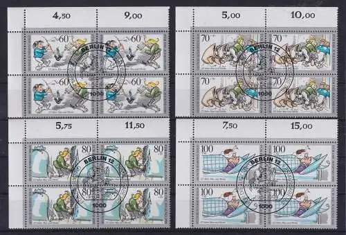 Berlin 1990 Wilhelm Busch Mi.-Nr. 868-871 Eckrandviererblocks mit Ersttags-So.-O