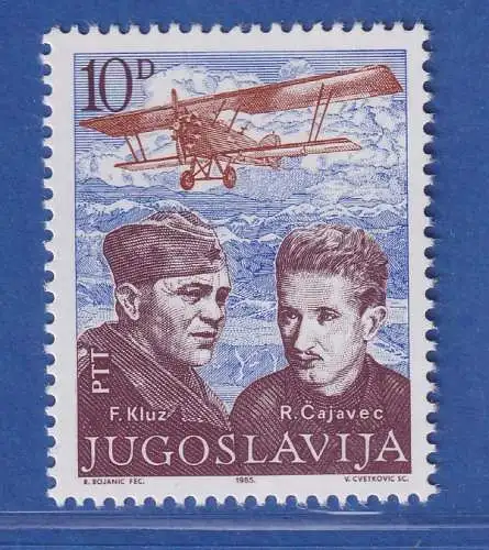 Jugoslawien 1985 Volkshelden der Luftwaffe, Flugzeug Mi.-Nr. 2109 ** / MNH