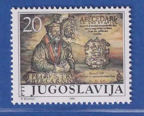 Jugoslawien 1986 400.Todestag von Primoz Trubar  Mi.-Nr. 2185 ** / MNH