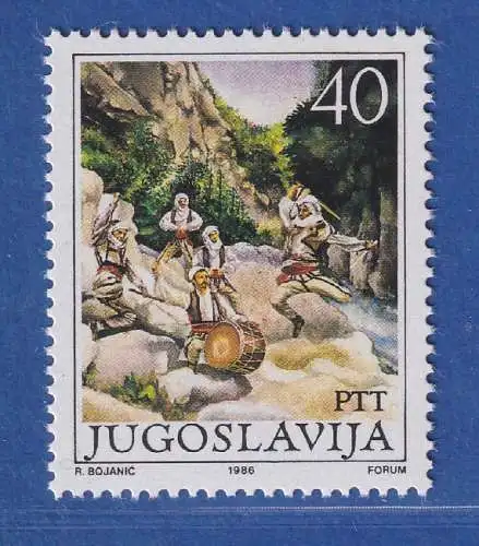 Jugoslawien 1986 Folklor: Volkstanz von Rugovo Mi.-Nr. 2189 ** / MNH