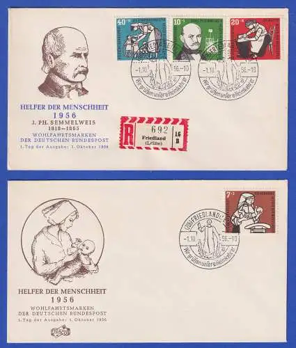 Bund 1956 Helfer der Menschheit Mi.-Nr. 243-246 auf 2 FDC mit So.-O FRIEDLAND