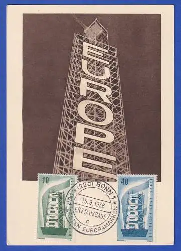 Bund 1956 Europa Mi.-Nr. 241-242 mit Ersttags-So.-O BONN auf Maximum-Karte